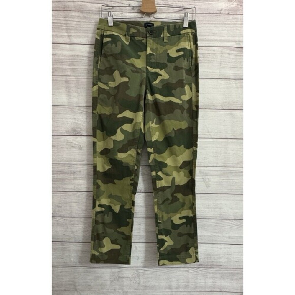 J. Crew Women's size Sz 0 Green Camo Hi-Rise Girlfriend Chino Pants NWT